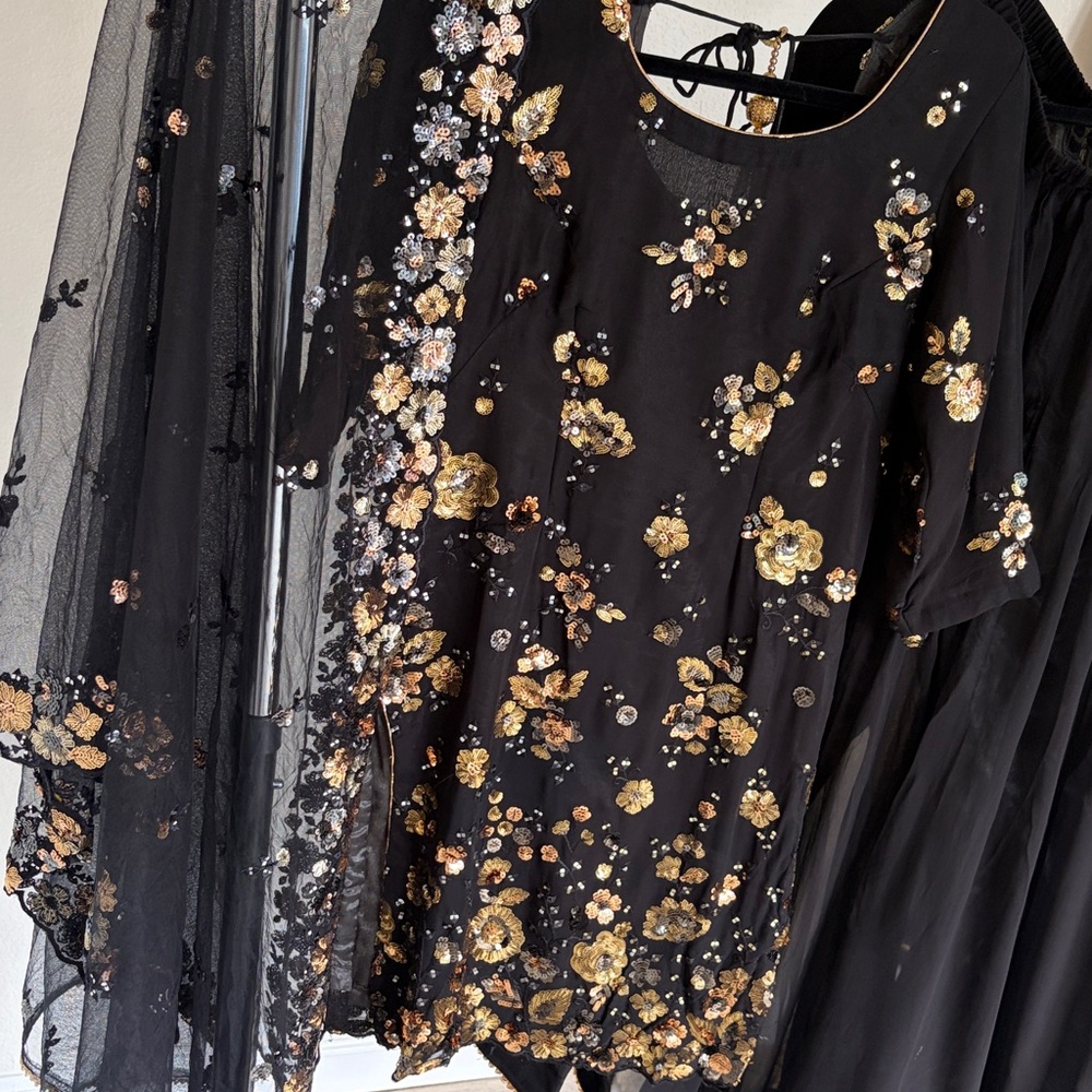 3 piece Indian outfit Elegant Black and Gold sharara set Indian suit for party